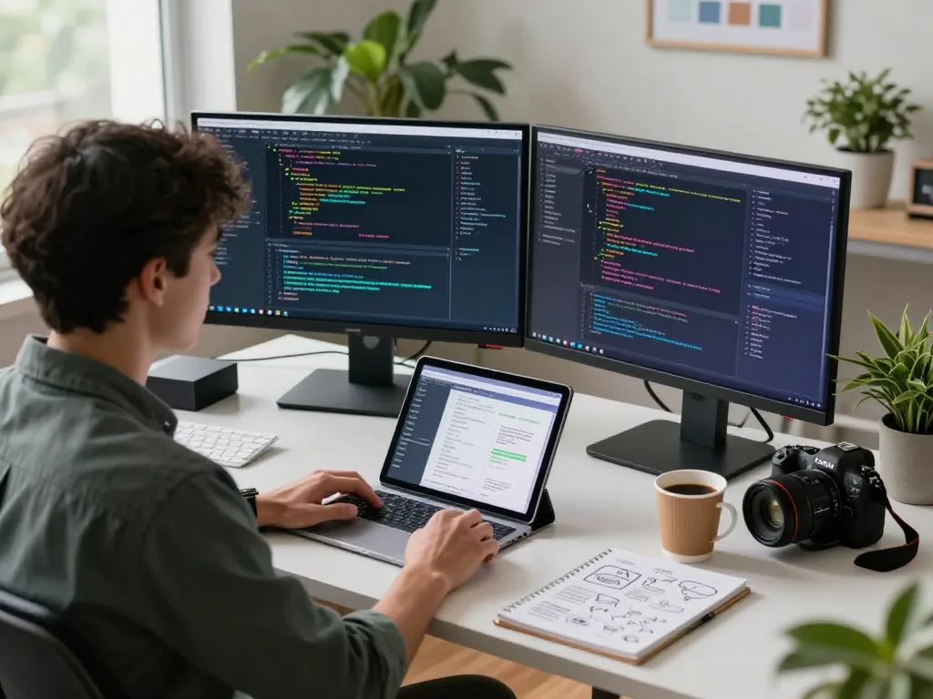 Crush AI developer working on innovative code in a modern workspace