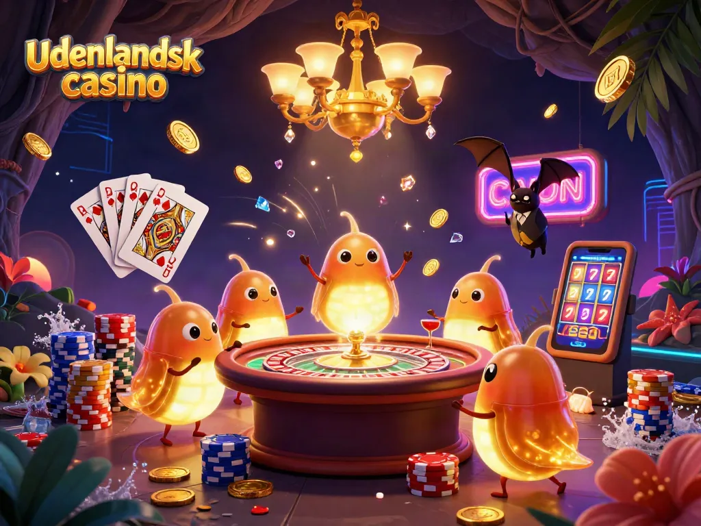 Experience the excitement of udenlandsk casino with glowing characters lighting the game scene.