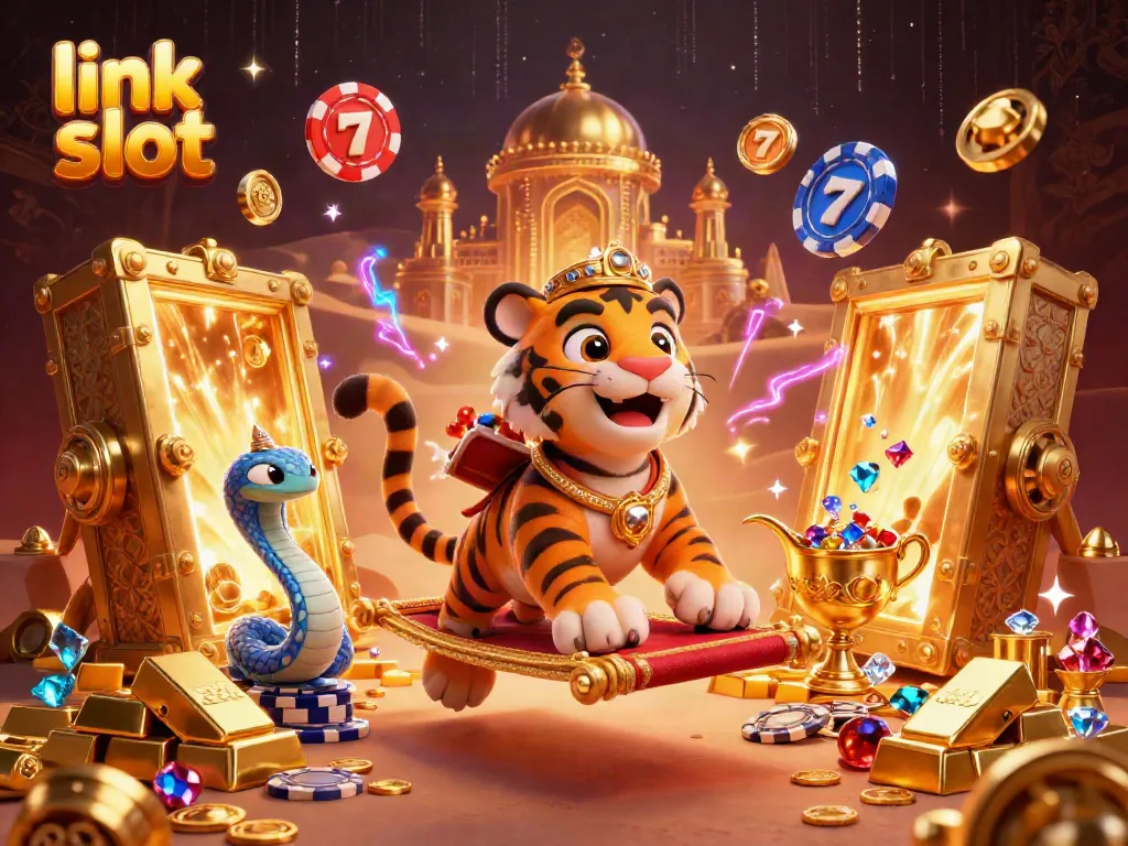 Celebrate jackpot wins at RUPIAHSLOT88 with the link slot highlighted amid gold and treasures.