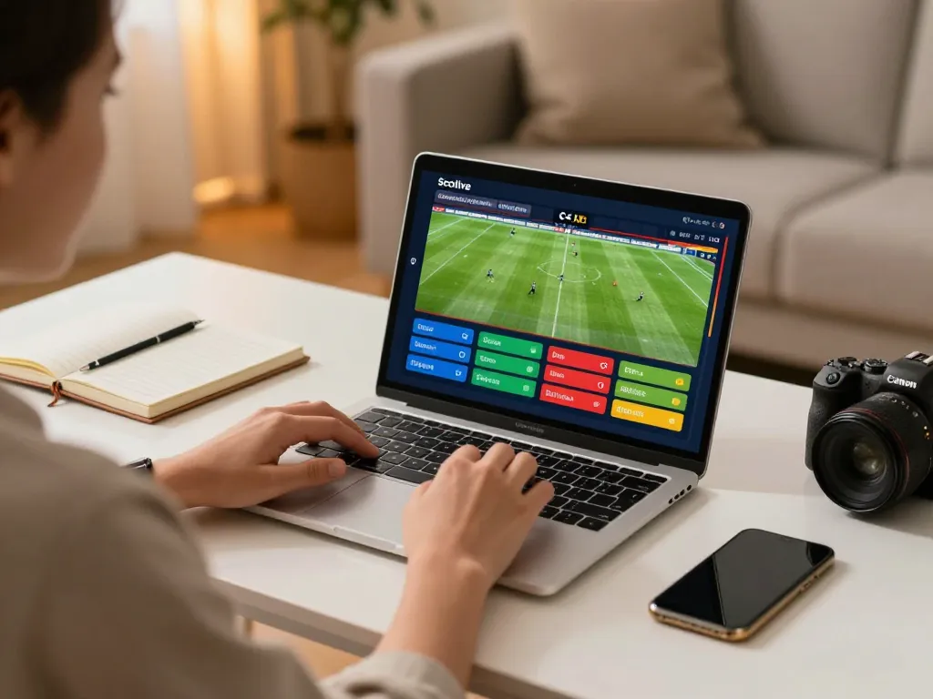 Socolive user engaging in online sports betting with laptop displaying live matches and betting options.