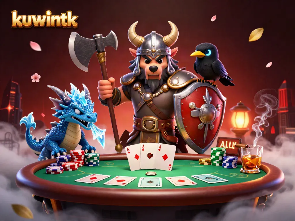 Experience thrilling action at kuwintk with a Viking wolf warrior and dragon in an intense gambling scene.