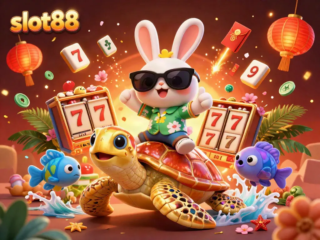 Play exciting slot88 games with our illustrated lucky rabbit and golden turtle adventure.