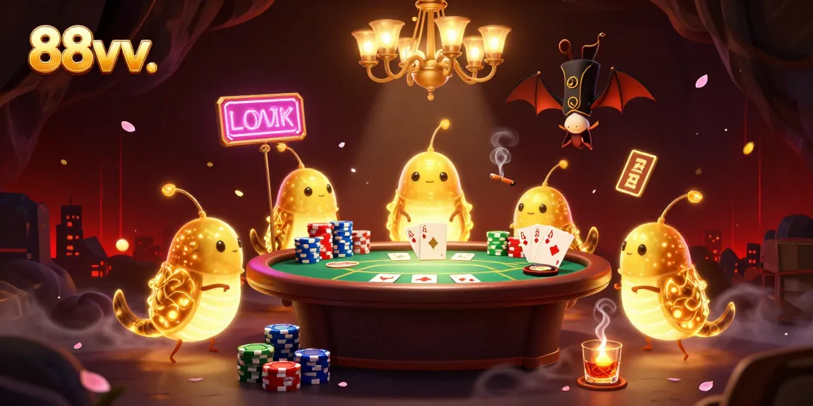 Experience thrilling gameplay at 88vv. with glowworms illuminating a vibrant casino scene.