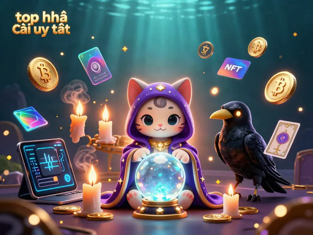 Engage with top nhà cái uy tín in this captivating 3D illustration featuring mystical characters and vibrant crypto elements.