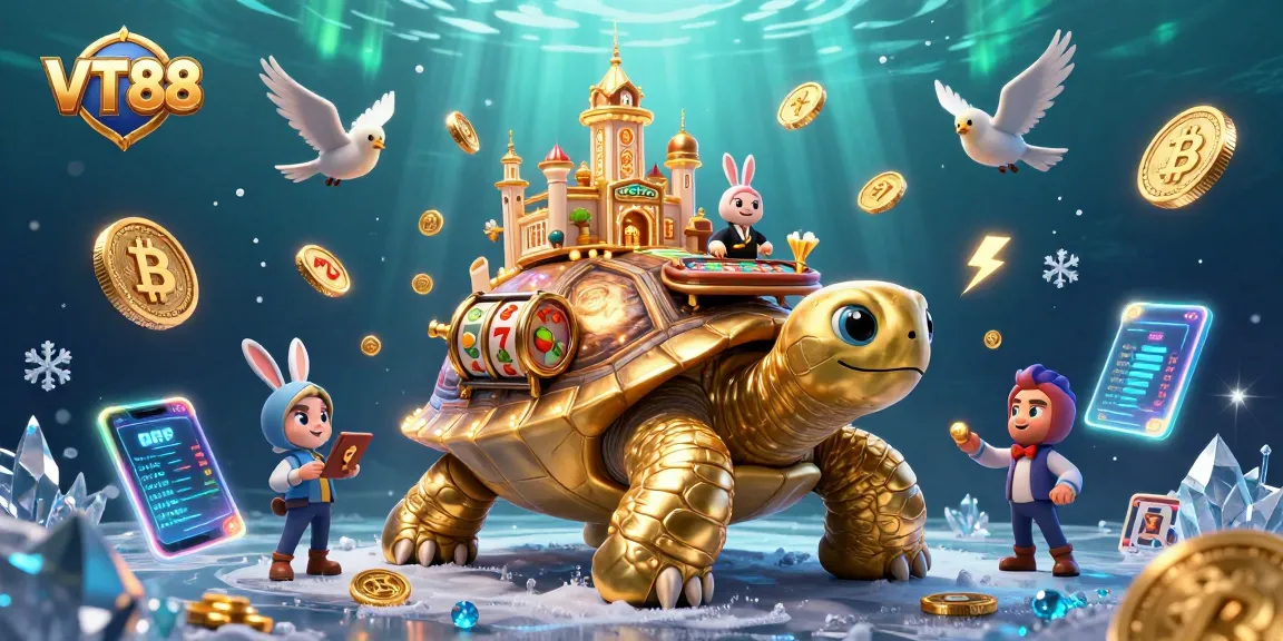 Engage with VT88 gameplay alongside a dazzling golden tortoise casino and a rabbit dealer.