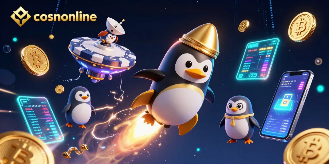 Experience the thrill of cosmonline with a golden penguin in a space casino adventure featuring crypto elements.