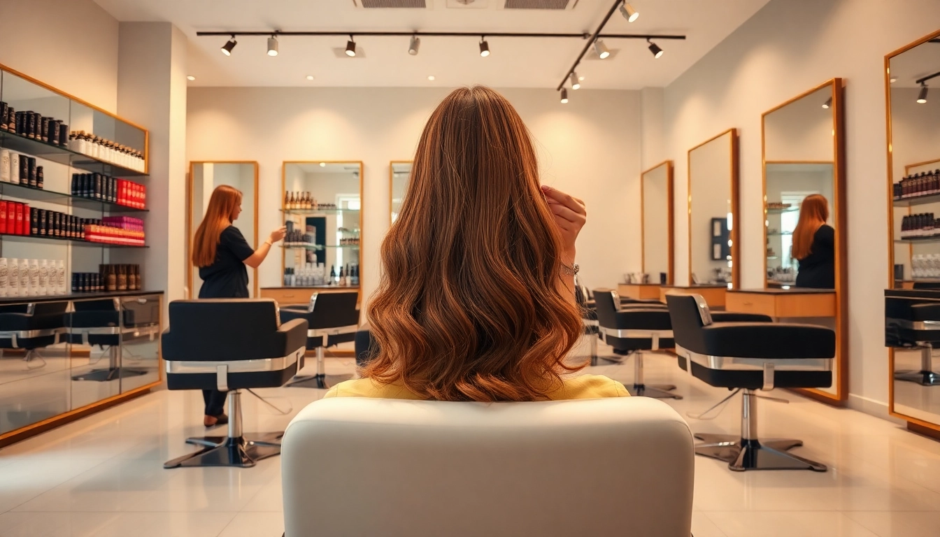 Professional hairstylist applying coloração capilar in a modern salon setting, showcasing vibrant hair colors.