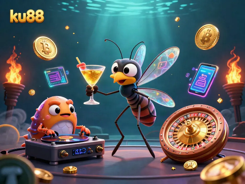 Experience the vibrant world of ku88 with a lively casino scene featuring unique characters, immersive elements, and action.