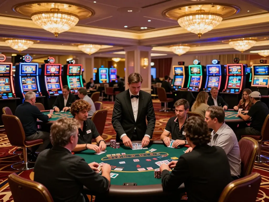 Sao789 players enjoying dynamic gameplay at sophisticated casino tables, showcasing action and luxury atmosphere.