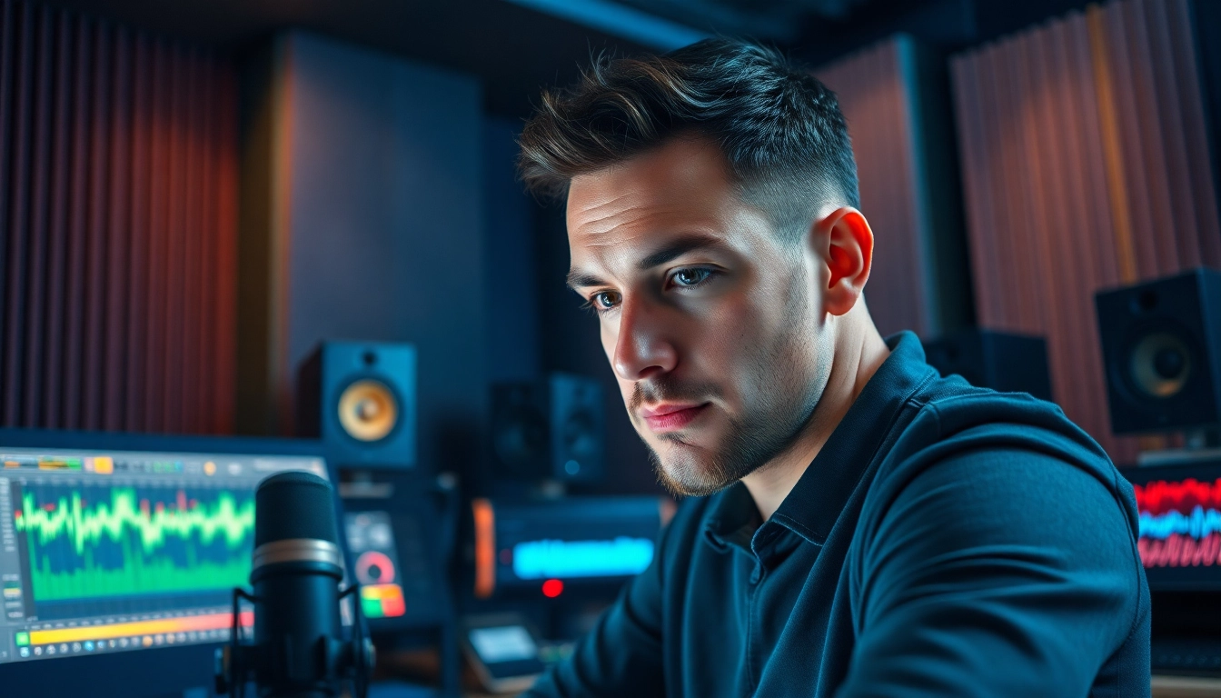 Enhancing tracks through online audio mastering in a professional studio setup with modern equipment.