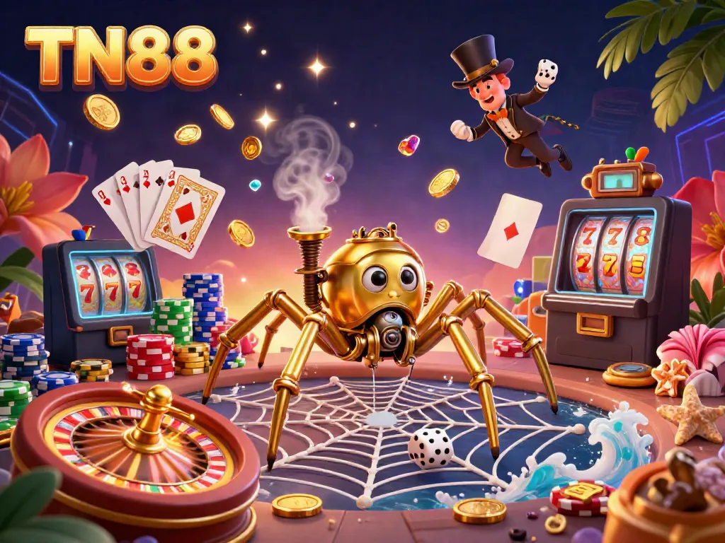 Engage with TN88's rich gaming world through vibrant casino elements and a captivating design.