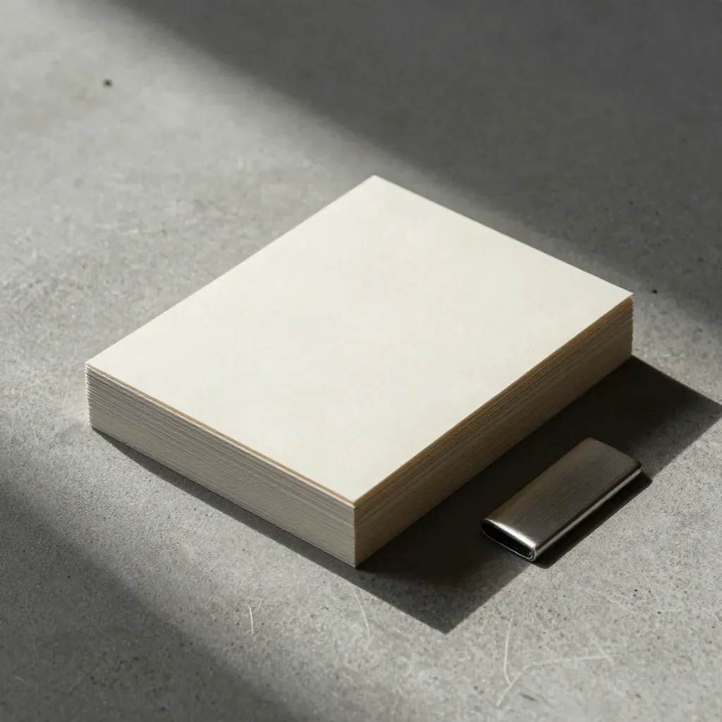 Founder close clinic card set with folded panel and clip on brushed concrete.