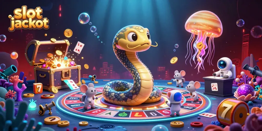 Experience the thrill of slot jackpots with this vibrant and dynamic cosmic casino scene.