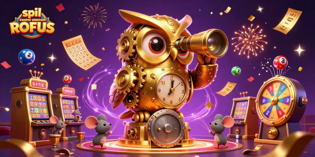 Engage in spil casino uden om ROFUS with a vibrant, colorful illustration of exciting gaming elements.