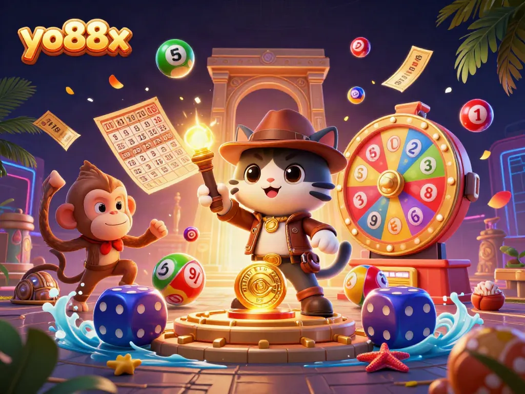 Experience thrilling gaming with yo88x as a cat explorer discovers treasures in a vibrant casino.