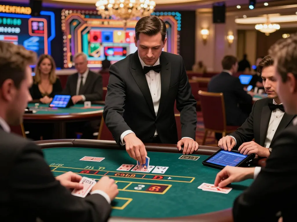 Players engaging in live dealer blackjack at an upscale online casino with VA88 branding
