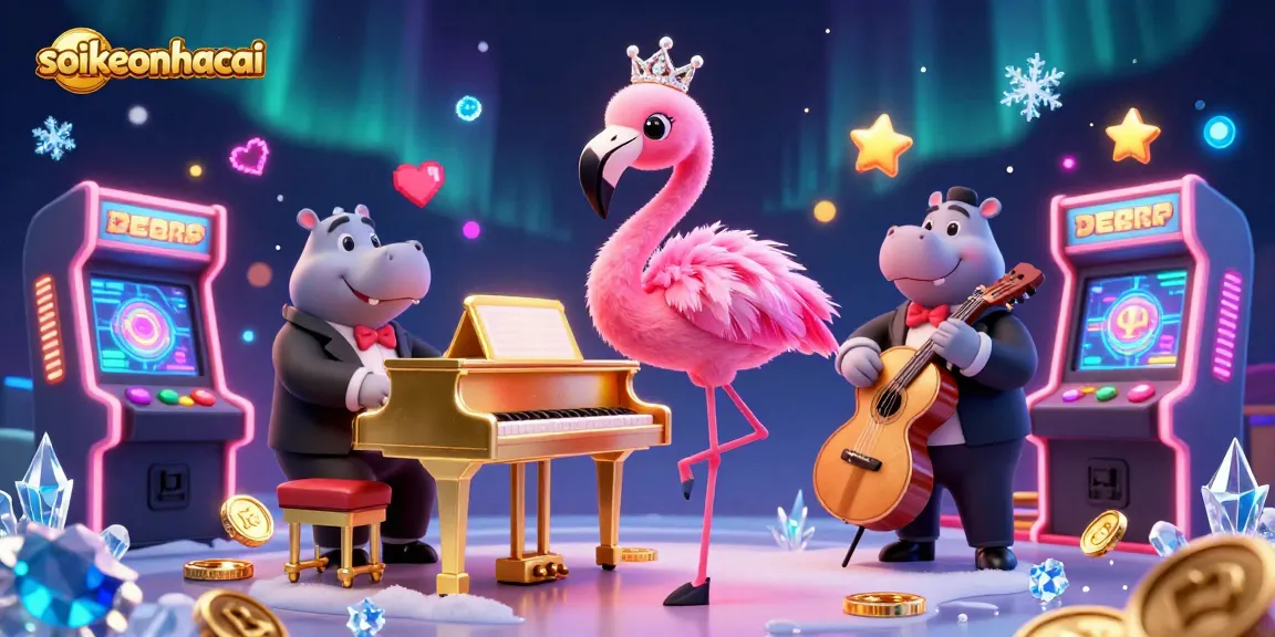 Uncover soikeonhacai's exciting atmosphere with a vibrant casino scene featuring animated characters and game elements.