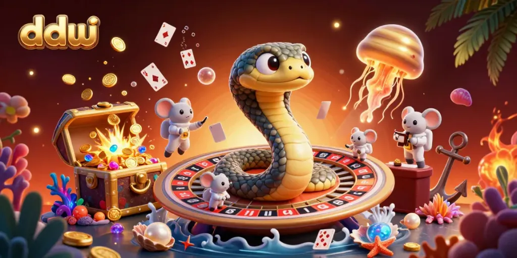 Engage with dduu's thrilling gaming adventure featuring illustrated cosmic characters and vibrant casino elements.