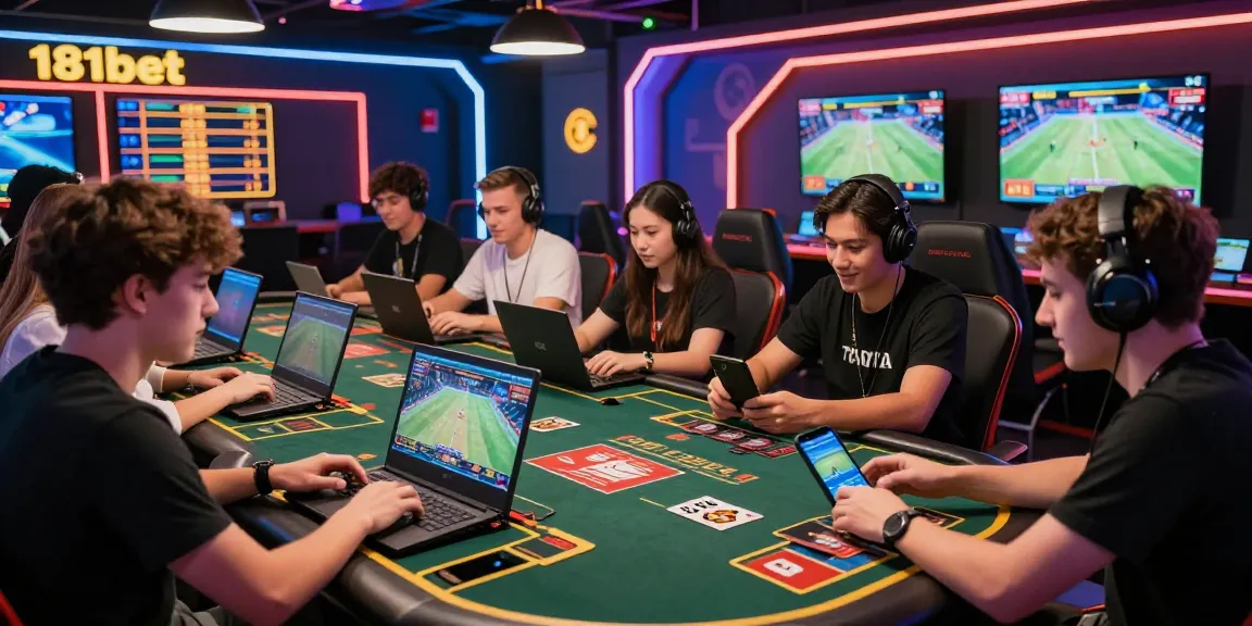Exciting online betting atmosphere at 181bet with gamers placing bets in a vibrant casino setting.