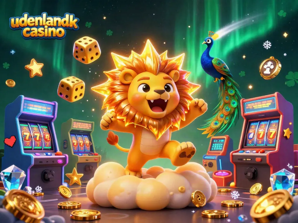 Experience the excitement of udenlandsk casino with a vibrant 3D digital illustration packed with gaming elements.