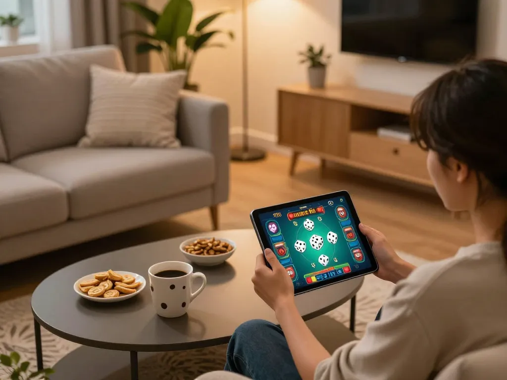 Engaging gameplay of tài xỉu online uy tín on a tablet in a cozy home setting