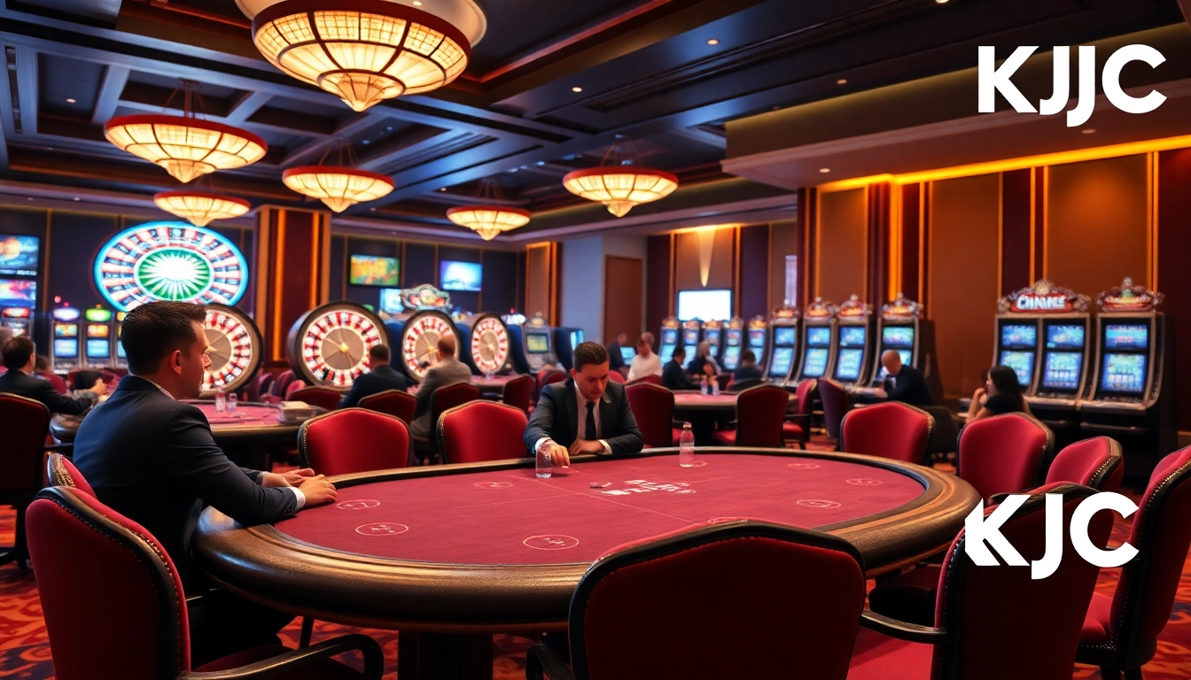 KJC casino players engaging at a luxury poker table, highlighting excitement in gambling.