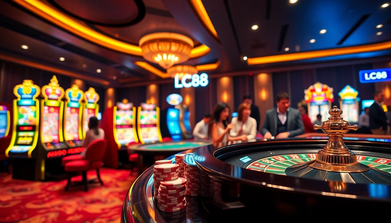 Play exciting casino games at LC88, featuring vibrant slot machines and thrilling roulette.