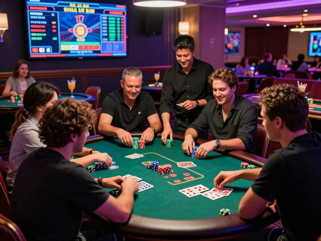 Exciting poker game scene at the 789 club with vibrant atmosphere and diverse players.