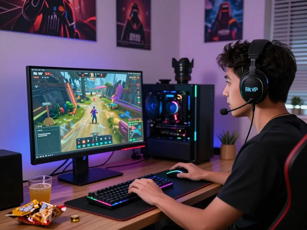 Engaging player enjoying Rik VIP online gaming experience in a modern setup.