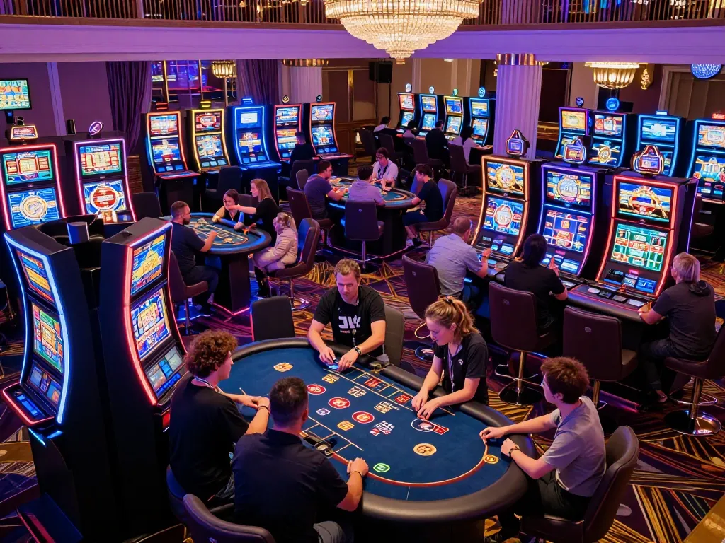 Players engaging in various games at May88 link may88 casino, showcasing excitement and vibrant atmosphere.