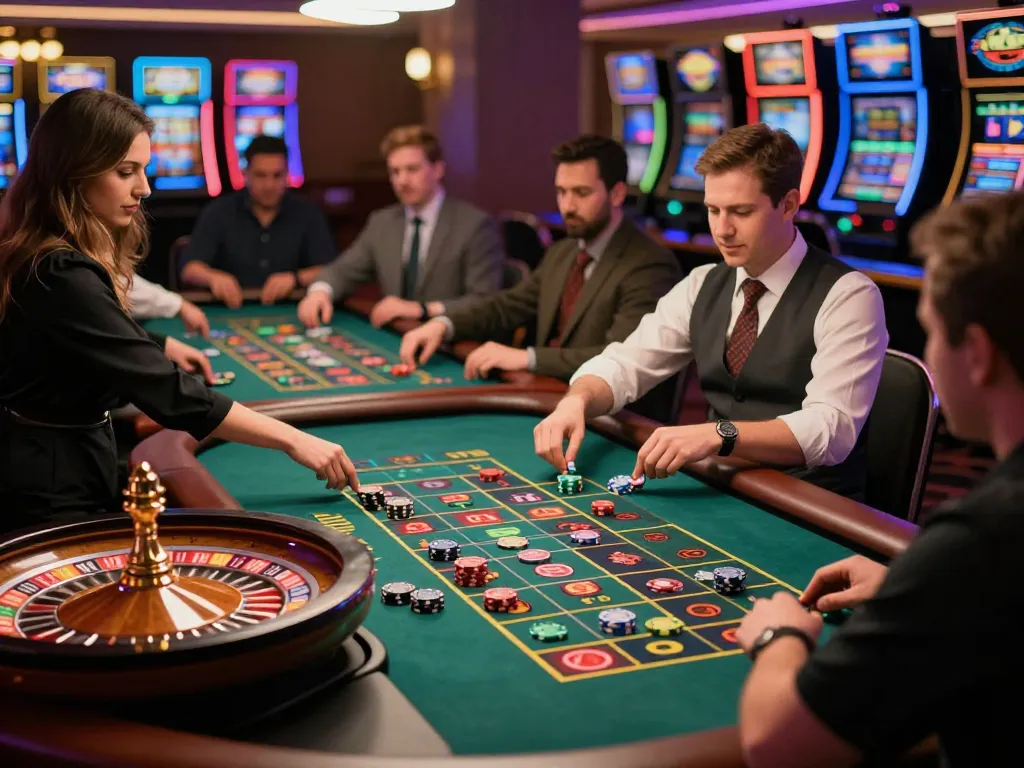 Experience the thrill of SKY88 roulette with players placing bets at a lively casino table