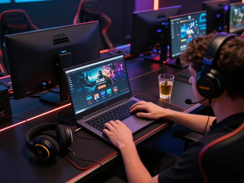 Engaging player using Xo88 online platform on laptop for immersive gambling experience.