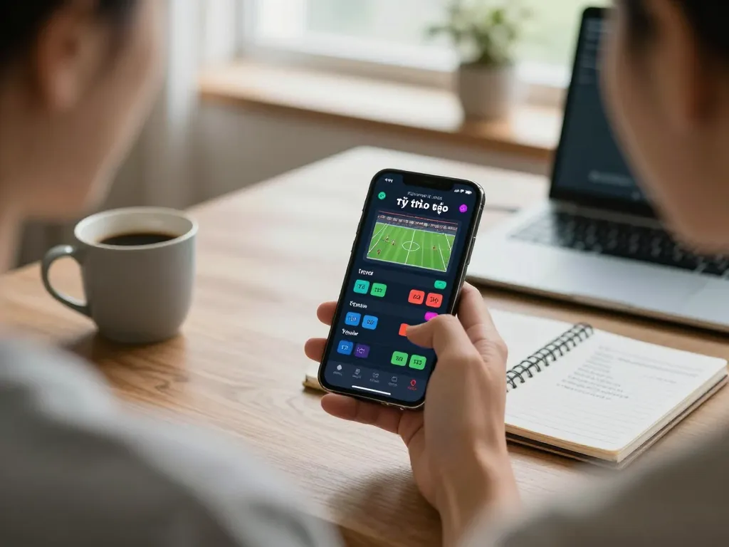 Placing strategic bets on tỷ lệ kèo trực tuyến using a smartphone app at home.