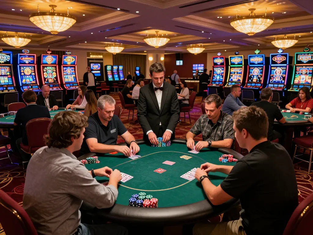 Engaged players enjoying poker at SC88 Com casino floor, with vibrant ambiance and dynamic gameplay.