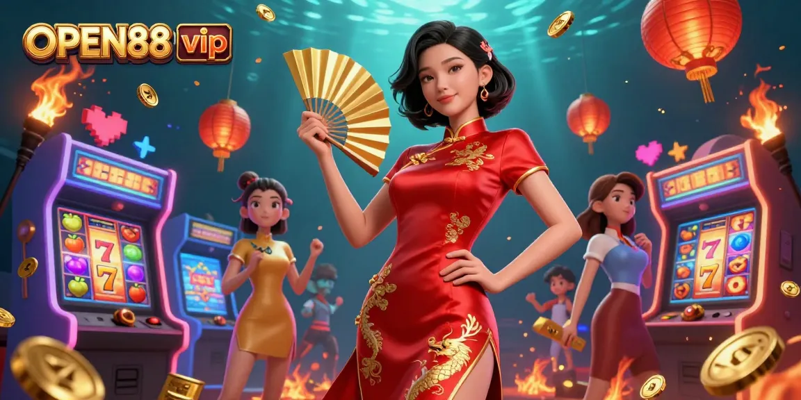 Experience the excitement of OPEN88 vip with vibrant slot games and captivating rewards in this stunning illustration.