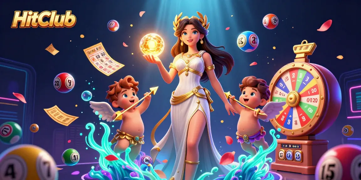 HitClub features a stunning 3D goddess surrounded by lottery elements, enhancing game excitement.