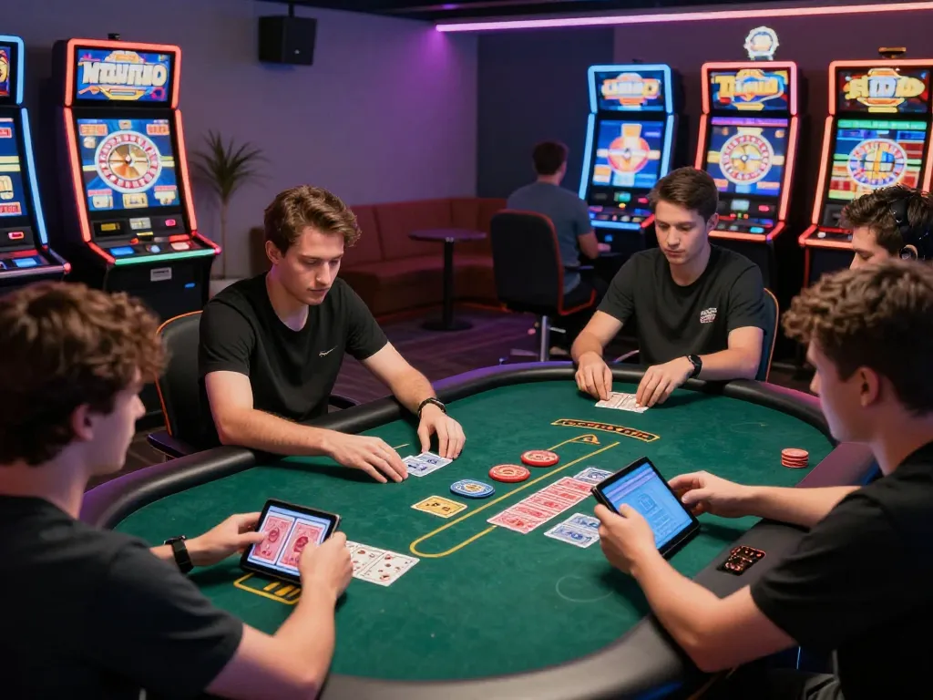 Players engaged in thrilling gameplay on 789Club casino app, showcasing poker and slot machines.