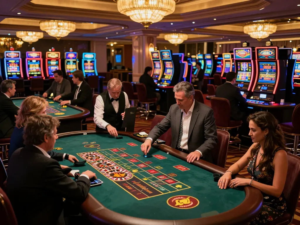 Good88 players enjoying an exciting night at the casino, engaging in dynamic games