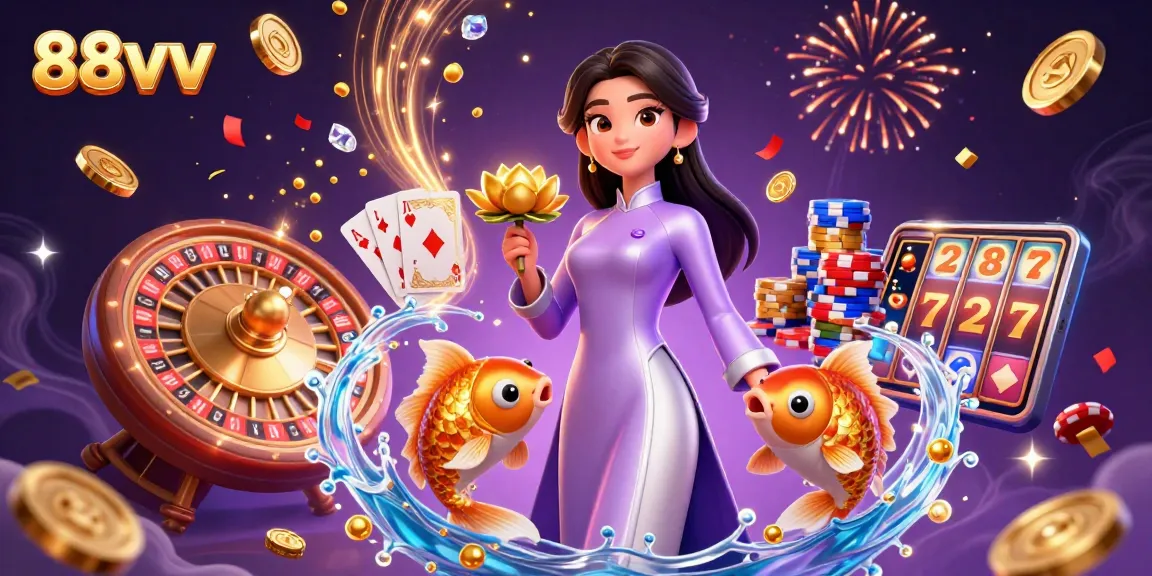 Engage in the excitement of 88vv with vibrant 3D casino elements, showcasing elegance and fun.