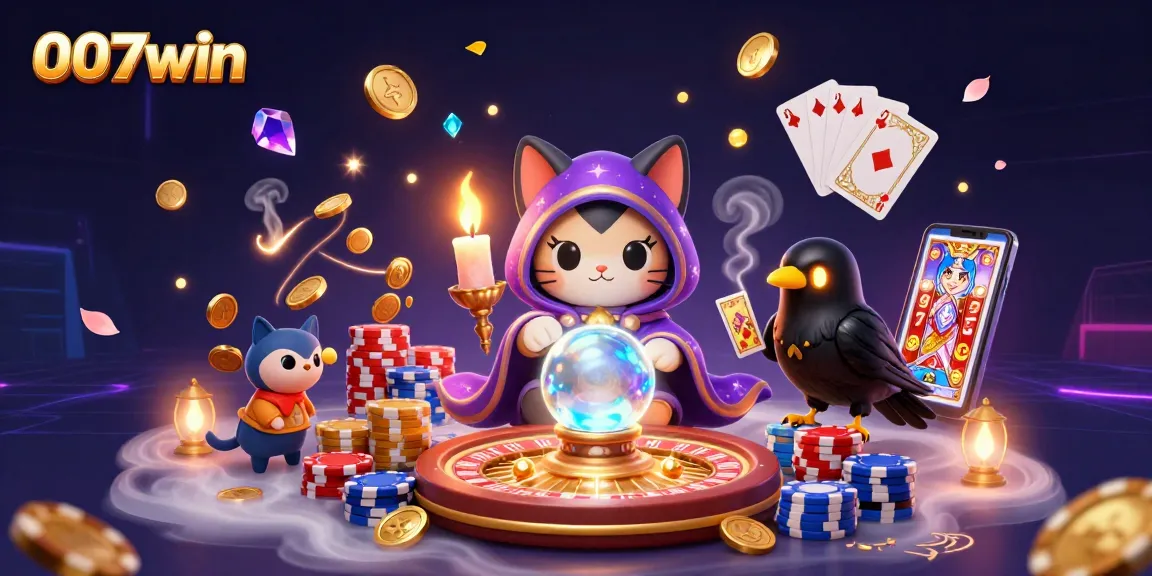 Experience thrilling gaming with 007win's captivating casino art featuring mystical characters and vibrant casino elements.