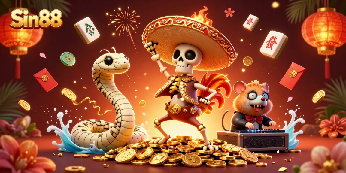 Win big with Sin88: A vibrant scene of victory featuring colorful casino elements and characters.