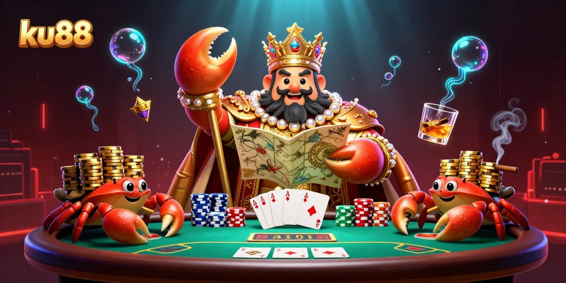 ku88 offers vibrant 3D casino action with a golden crab emperor and poker elements