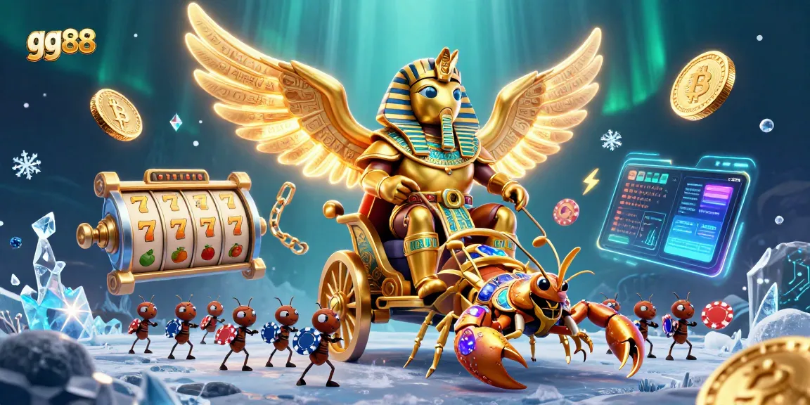 Experience thrilling gaming action at gg88 featuring a colossal scarab and dynamic slot elements.