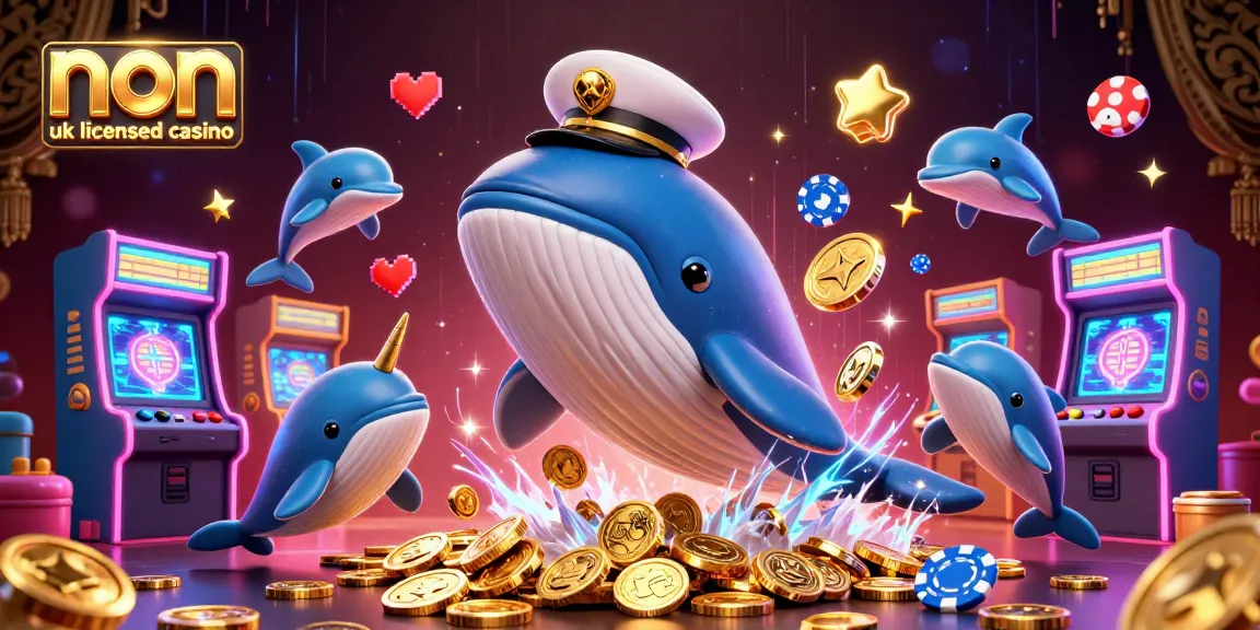 Engaging scene showcasing a non uk licensed casino with a whimsical whale and colorful game elements.