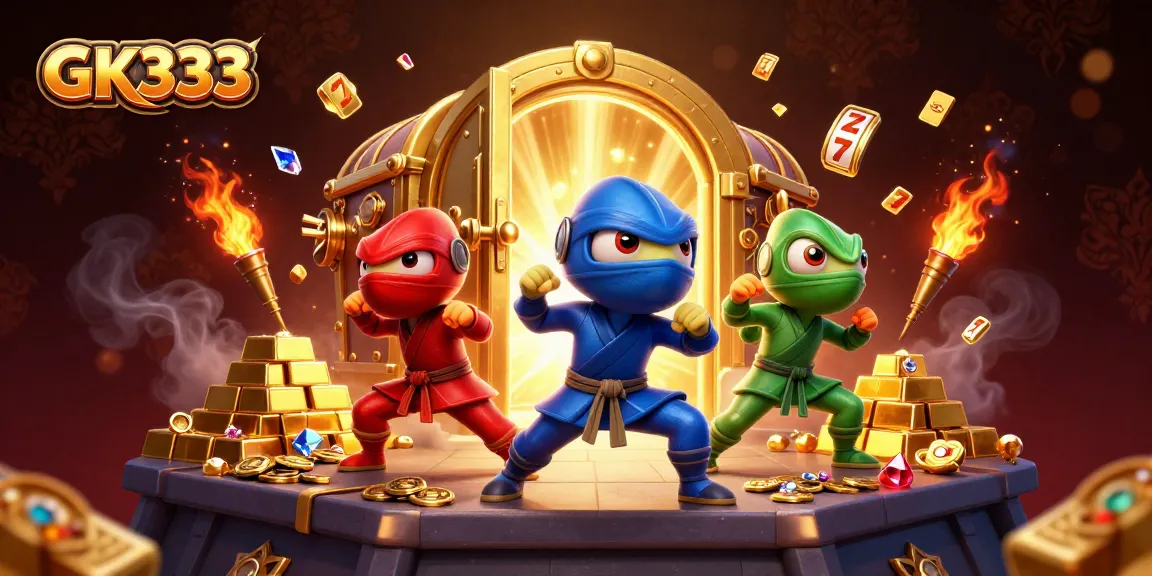 Experience the excitement of GK333 with vibrant chameleons and golden assets in this casino illustration.