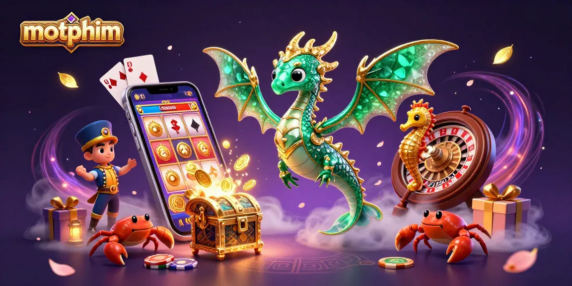 Engage with motphim slot games featuring a sea dragon guarding treasure alongside vibrant casino elements.