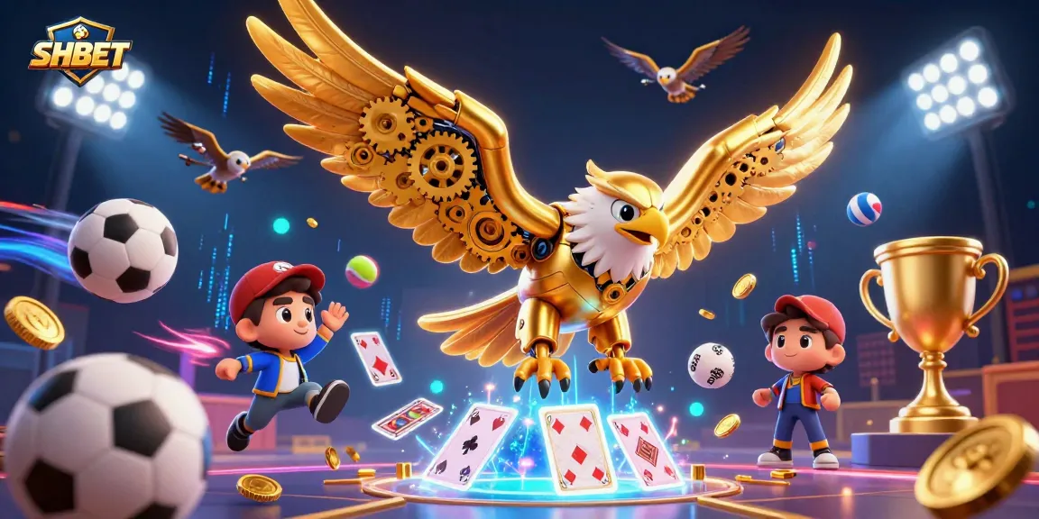 SHBET engages players with colorful holographic elements and dynamic sports symbols in a vibrant casino setting.