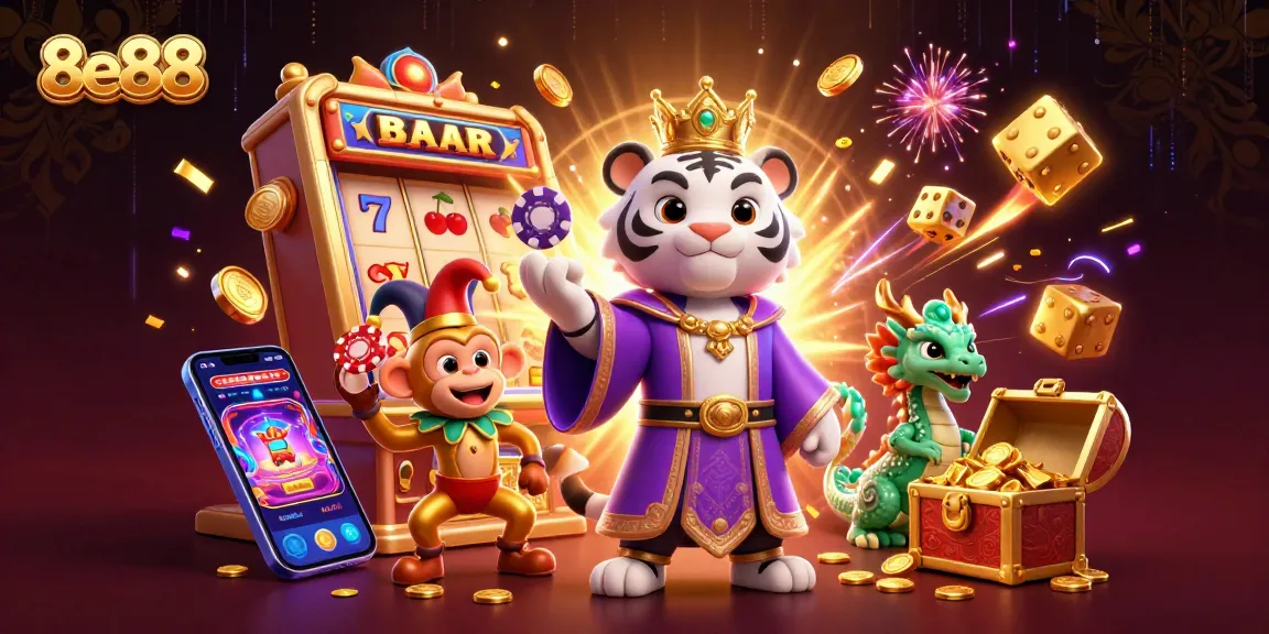 Experience the adventure of 8e88 as playful characters embrace thrilling casino gameplay.