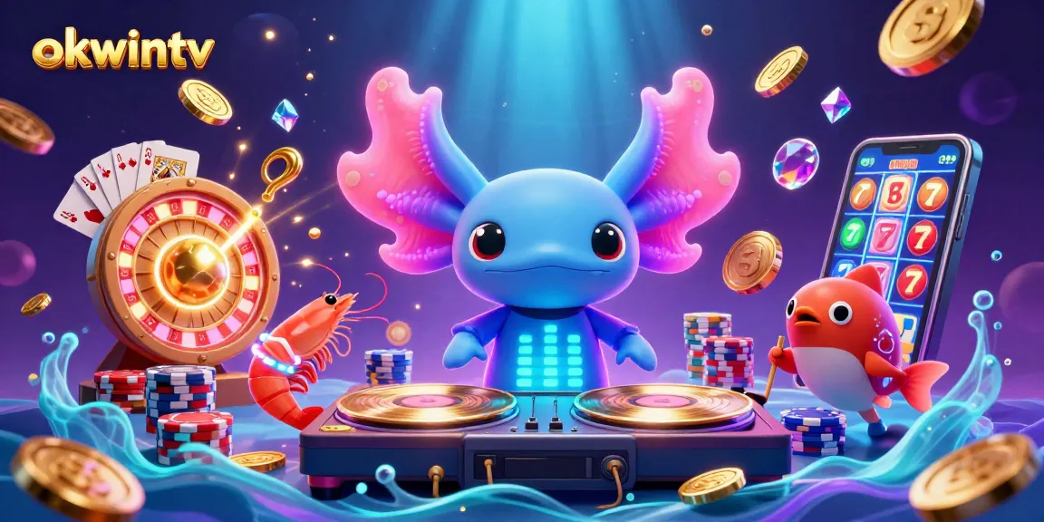 Experience the lively scene of okwintv featuring a DJ axolotl and vibrant underwater casino action.