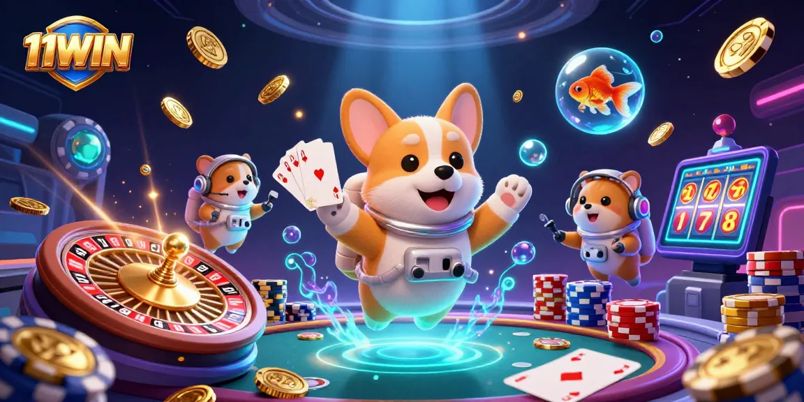 11WIN: Join the excitement of this space-themed casino scene with floating figures and rich 3D details.